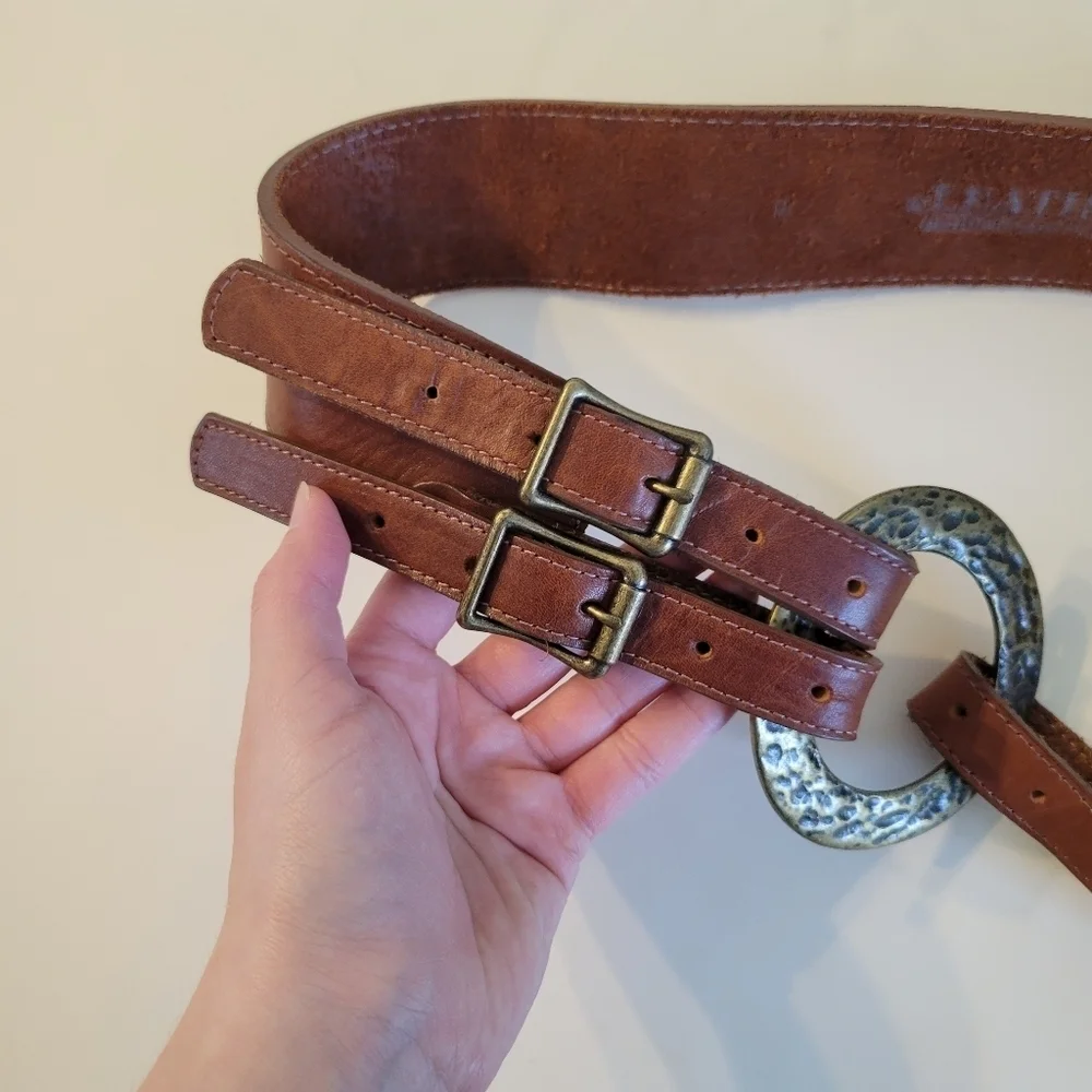 Leatherock Made in USA Hammered Circle Belt Buckle Multi Adjustable Brown M